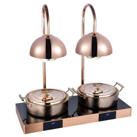 Double Bulb Induction with 2 Copper Coated Hammer Finish Chaffing Dishes